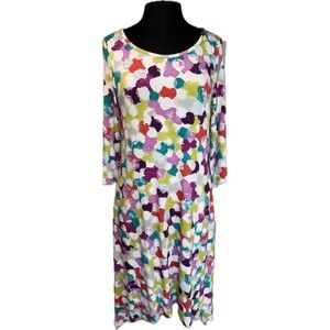 NEW Liv Midi Dress Women's Size S Kaleidoscope Dipped Shark Bite Hem Pockets